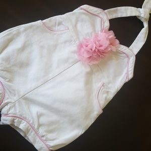 Janie and jack 2 T white romper pink flowers trim